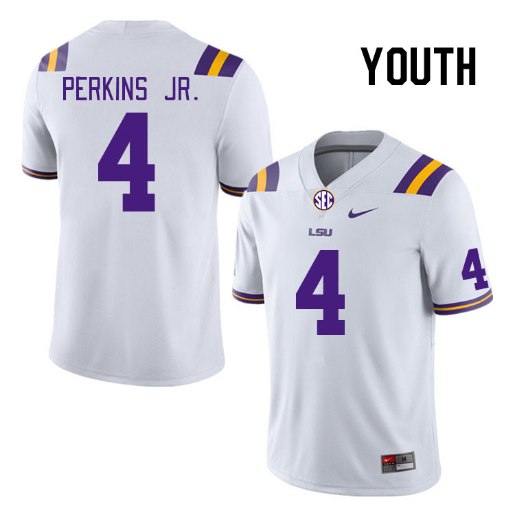 Youth #4 Harold Perkins Jr. LSU Tigers College Football Jerseys Stitched-White